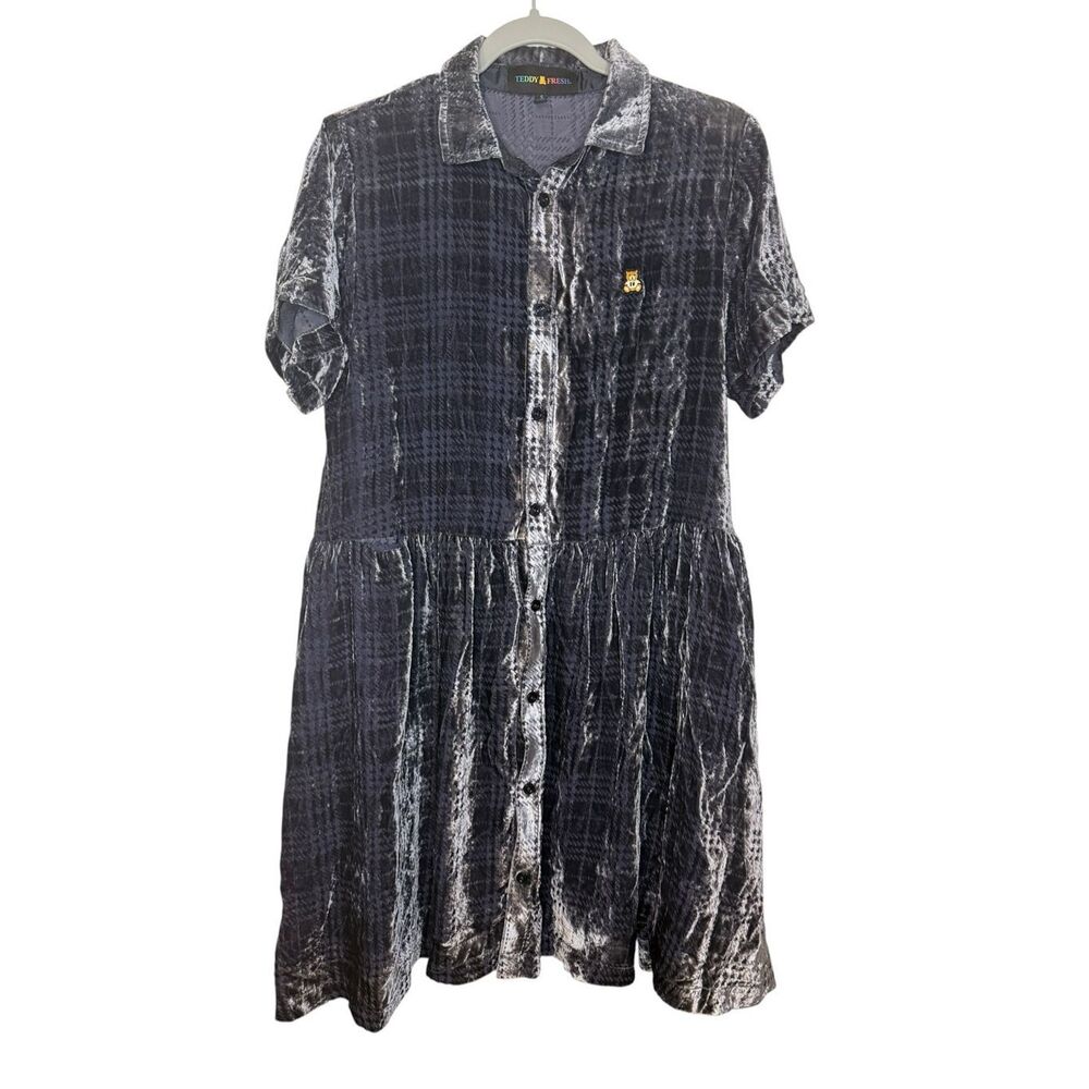 Teddy Fresh Velvet‎ Button Down Dress Gray Size Small